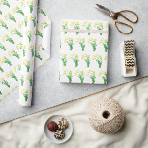 Papier Cadeau Aquarelle Daffodil Jardin Floral Jaune Joli