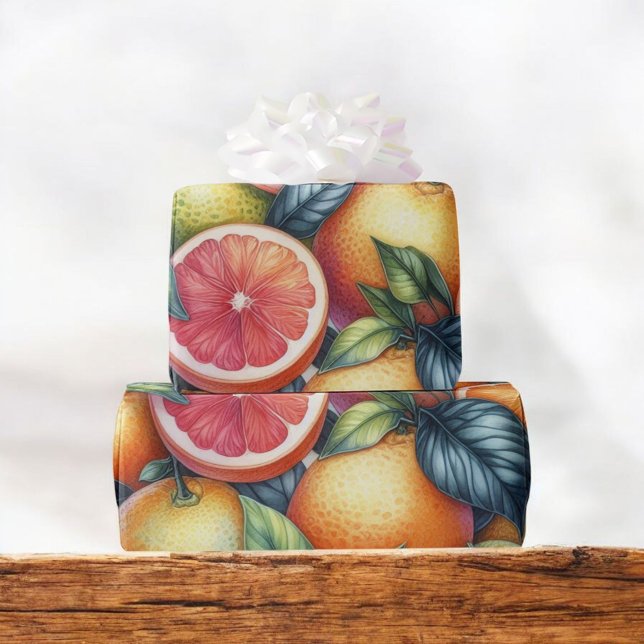 Papier Cadeau Aquarelle d'agrumes Orange Fruit Botanique Été (Créateur téléchargé)