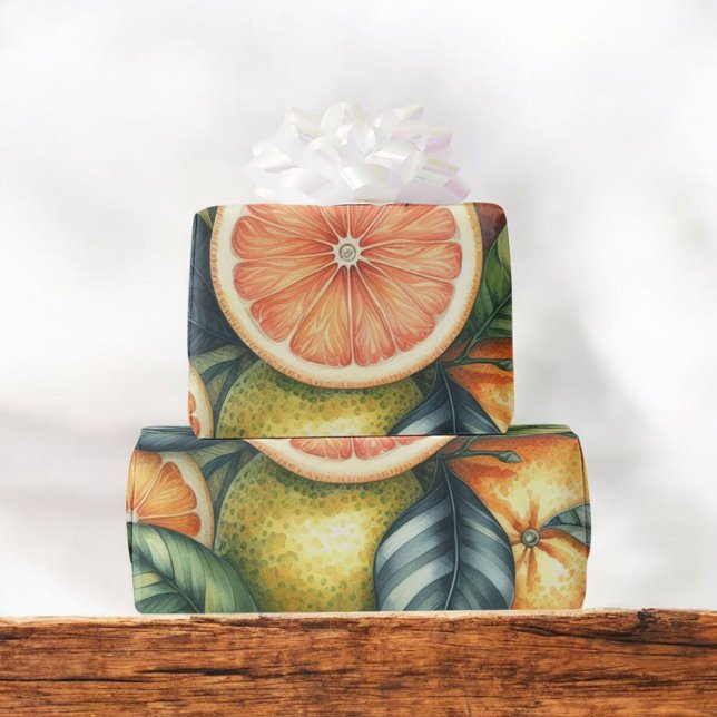 Papier Cadeau Aquarelle d'agrumes Orange Fruit Botanique Été (Créateur téléchargé)