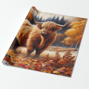 Papier Cadeau Aquarelle d'automne de la vache Highland