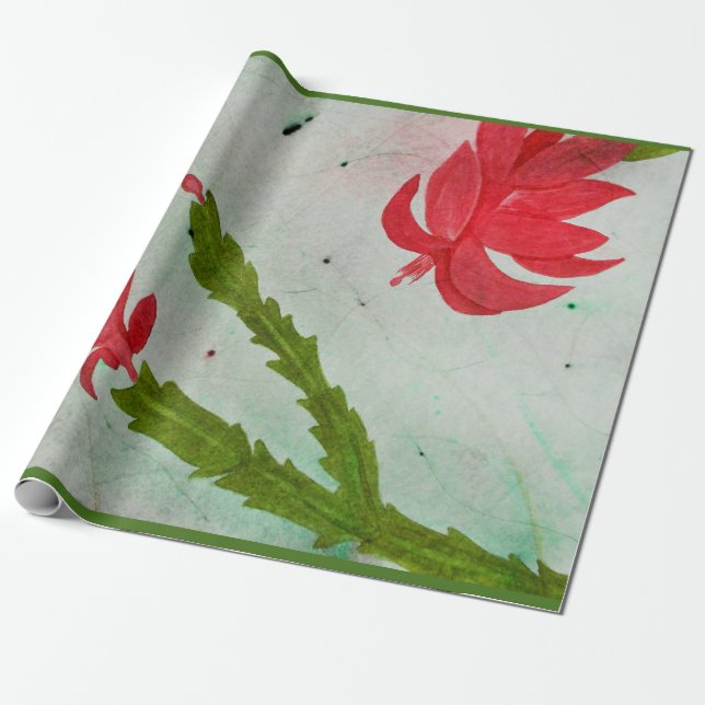 Papier Cadeau Aquarelle de cactus de Noël (Déroulé)