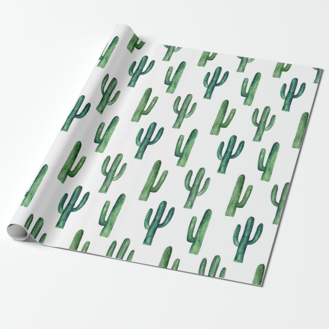 Papier Cadeau Aquarelle de cactus vert motif botanique moderne (Déroulé)