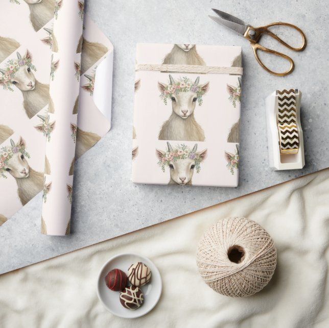 Papier Cadeau Aquarelle de chèvre mignonne (Artisanat)