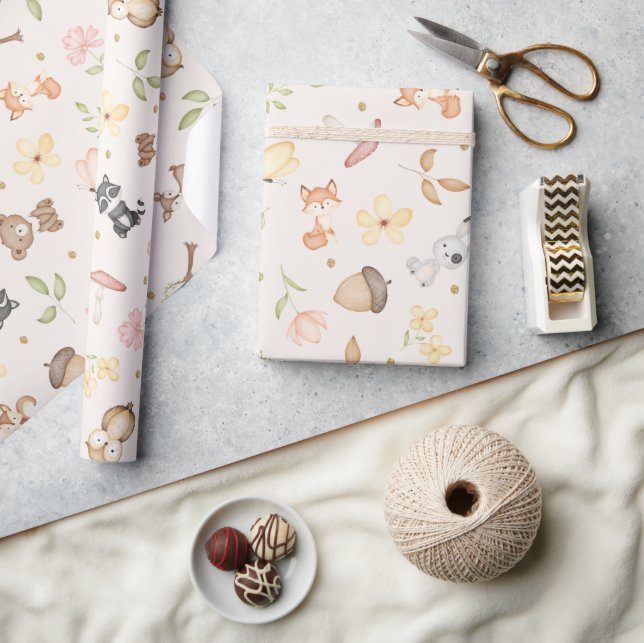 Papier Cadeau Aquarelle de crème Animaux de bois (Artisanat)