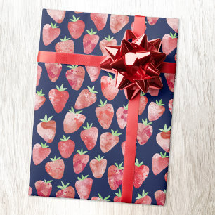 Papier Cadeau Aquarelle de fraise bleu marine
