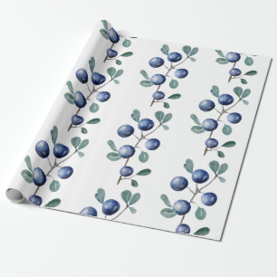 Papier Cadeau Aquarelle de fruits bleus peints à la main