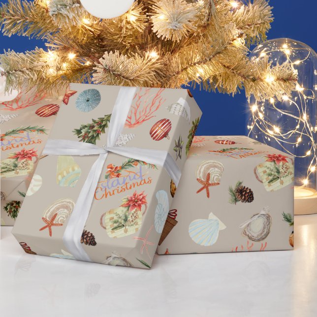 Papier Cadeau Aquarelle de Noël de l'île tropicale (Vacances)