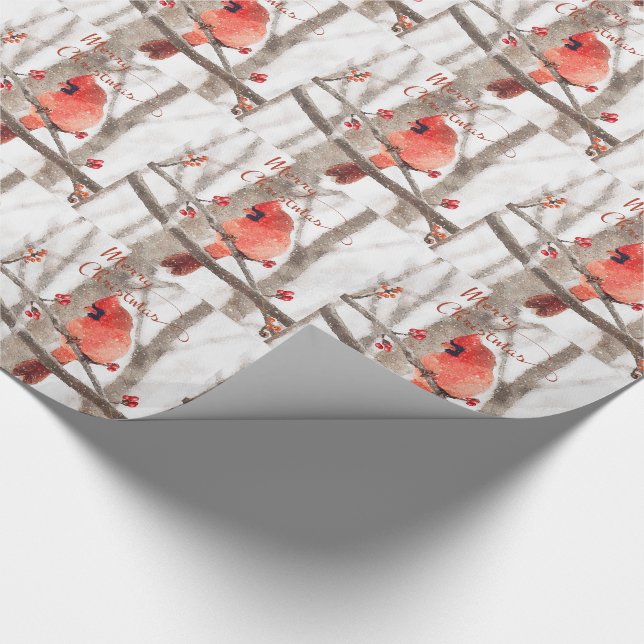 Papier Cadeau Aquarelle de Noël du Cardinal du Nord (Coin)
