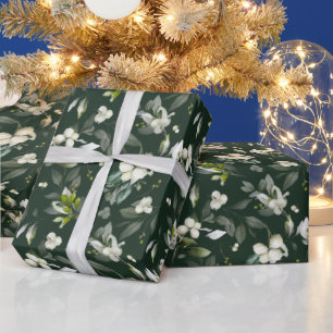 Papier Cadeau Aquarelle de Noël Festive Foliage Holly Berry