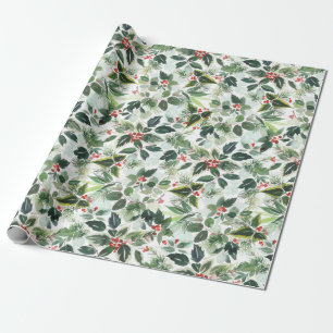 Papier Cadeau Aquarelle de Noël Festive Foliage Holly Berry