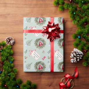 Papier Cadeau Aquarelle de Noël Festive Végétation Photo