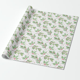 Papier Cadeau Aquarelle de Noël mignonne Baies botaniques Holly
