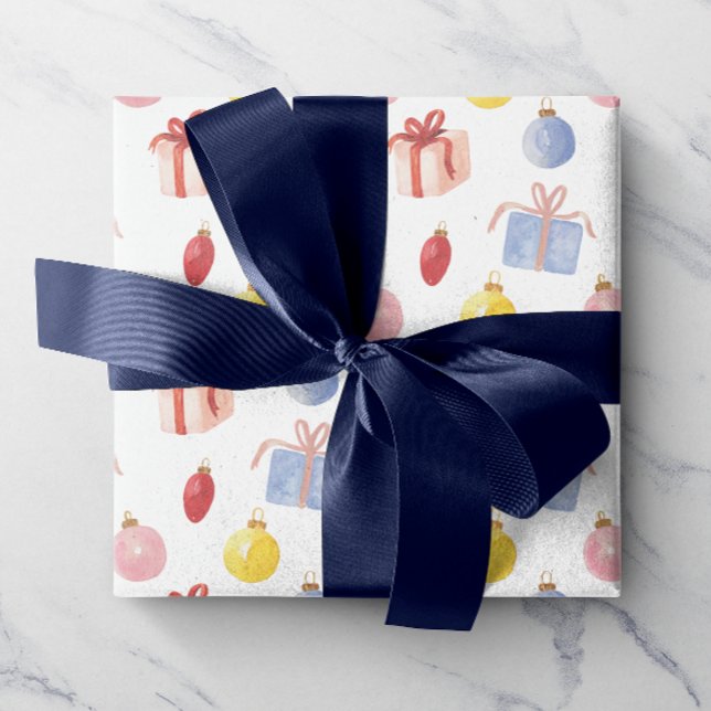 Papier Cadeau Aquarelle de Noël Ornements et cadeaux (Créateur téléchargé)