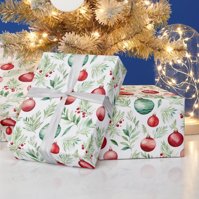 Papier Cadeau Aquarelle de Noël Ornements et mistletoe (Vacances)