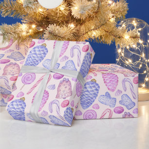 Papier Cadeau Aquarelle de Noël Ornements, Sucre de canne