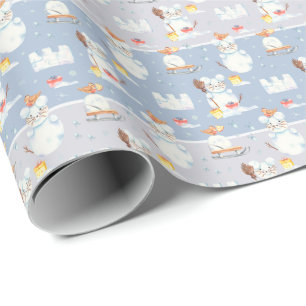 Papier Cadeau Aquarelle de Noël Snowman Rats Motif
