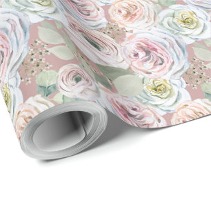 Papier Cadeau Aquarelle de pêche rose pâle roses Rouleau de chas