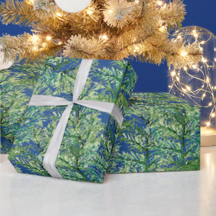 Papier Cadeau Aquarelle de pin d'hiver peinte à la main