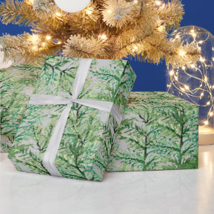 Papier Cadeau Aquarelle de pin d'hiver peinte à la main
