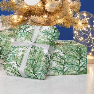 Papier Cadeau Aquarelle de pin d'hiver peinte à la main