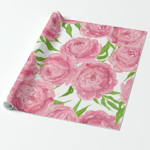 Papier Cadeau Aquarelle de pivoines roses