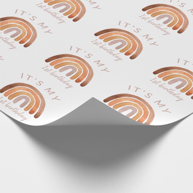 Papier Cadeau Aquarelle de ton terrestre Arc-en-ciel Premier ann (Coin)