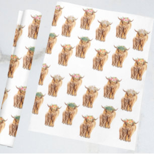 Papier Cadeau Aquarelle de vache et de veau de la Highland baby