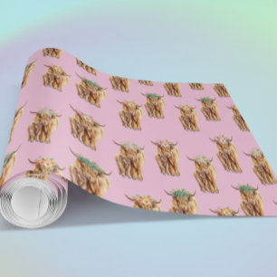 Papier Cadeau Aquarelle de vache et de veau de la Highland baby 