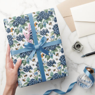 Papier Cadeau Aquarelle des bleuets et des abeilles
