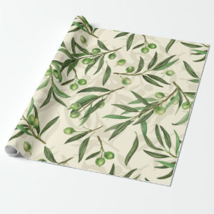 Papier Cadeau Aquarelle des branches d'olive