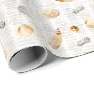 Papier Cadeau Aquarelle des coquillages de plage