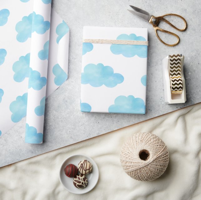 Papier Cadeau Aquarelle des nuages bleus (Artisanat)