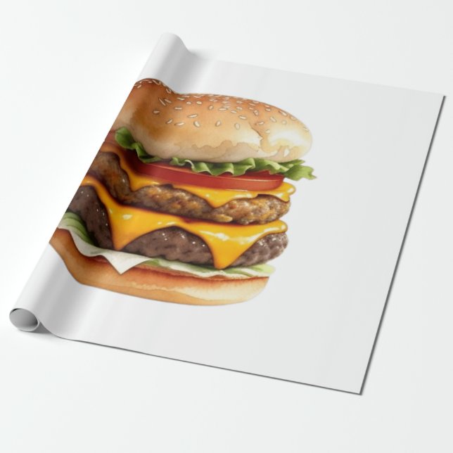 Papier Cadeau Aquarelle Dessin de délicieux cheeseburger (Déroulé)