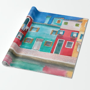 Papier Cadeau Aquarelle dessinée à la main paysage Italie