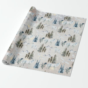 Papier Cadeau Aquarelle d'hiver Loup de lièvre arctique Chouett