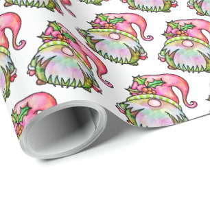 Papier Cadeau Aquarelle d'hiver mignonne Jardin de Noël Gnome