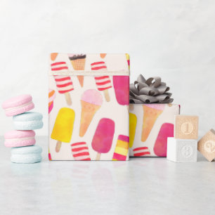 Papier Cadeau Aquarelle douce été crème glacée
