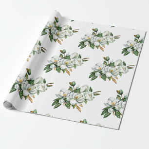 Papier Cadeau Aquarelle douce Magnolia Motif bleu