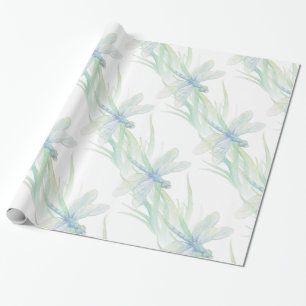 Papier Cadeau Aquarelle Dragonfly in Soft Blues & Green Art