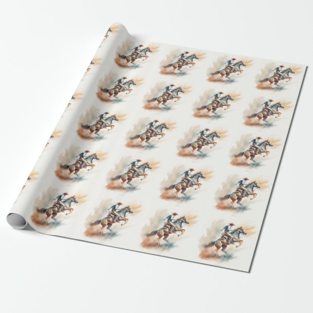 Papier Cadeau Aquarelle Dusty Western "Bucking Bronco" (Déroulé)