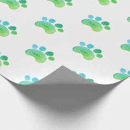 Papier Cadeau Aquarelle Empreinte de patte verte Chien Chat Empr