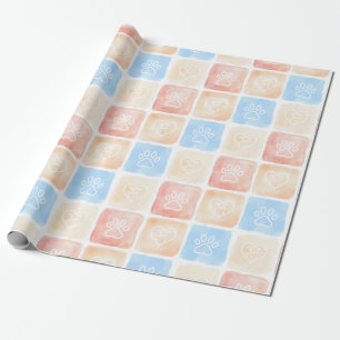 Papier Cadeau Aquarelle Empreintes de pattes & Coeurs dans les b