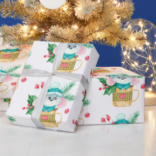 Papier Cadeau Aquarelle Enfants Noël Souris Animal Art