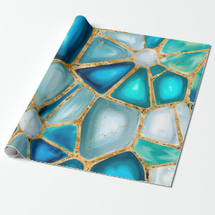 Papier Cadeau Aquarelle et cellules d'or - océan