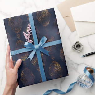 Papier Cadeau Aquarelle et motif Damas de patine de cuivre