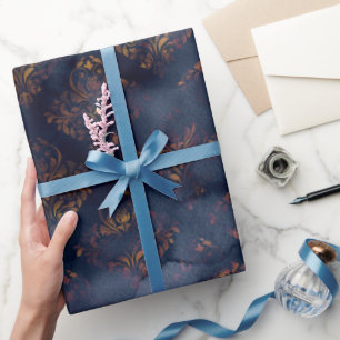 Papier Cadeau Aquarelle et motif Damas de patine de cuivre
