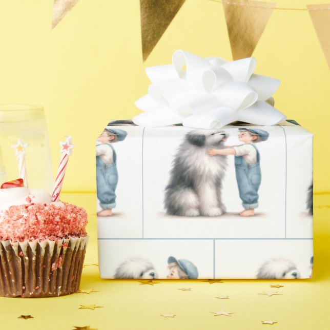 Papier Cadeau Aquarelle et son chien (Fête d'anniversaire)