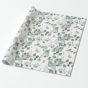 Papier Cadeau Aquarelle Eucalyptus Branches et fleurs
