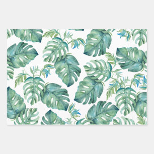 Papier Cadeau Aquarelle Feuille de Père Noël et Palm Tropical