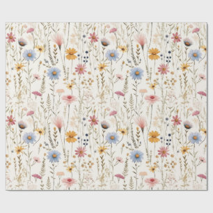 Papier Cadeau Aquarelle fine Fleurs délicates Motif de feuillage